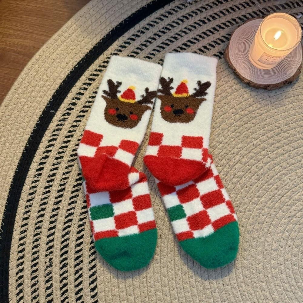 Christmas Tree Christmas Thick Thermal Socks X-mas Elk Santa Claus Thickened Floor Socks Mid-calf Snowman Sleeping Slipper Socks