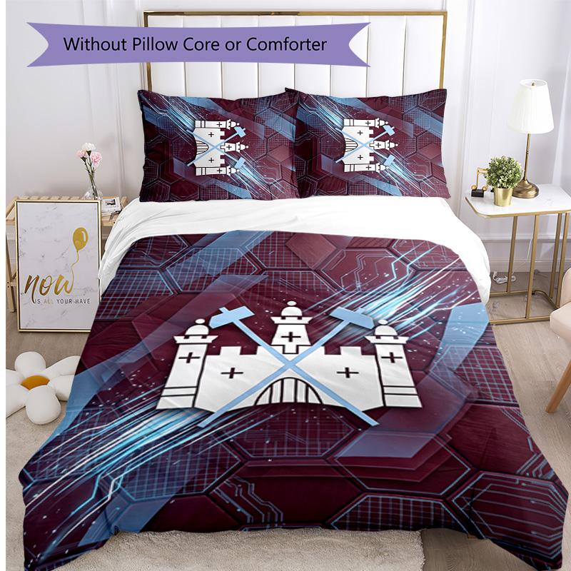 West Ham United Football Printed 3 Pieces Bedding Set, Comfortable Skin Friendly Bedroom Duvet Cover Set