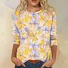 Women's Fashion Casual Seven Sleeve Printed Round Neck T-Shirt Top