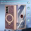 Магнитный чехол для телефона Galaxy Z Fold 7 Fold 6 с блестками, стразами, покрытием из искусственной кожи, вращающимся держателем, антишпионское стекло