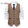 Мужской костюм в елочку в стиле вестерн, твидовый полушерстяной жилет, приталенный жилет