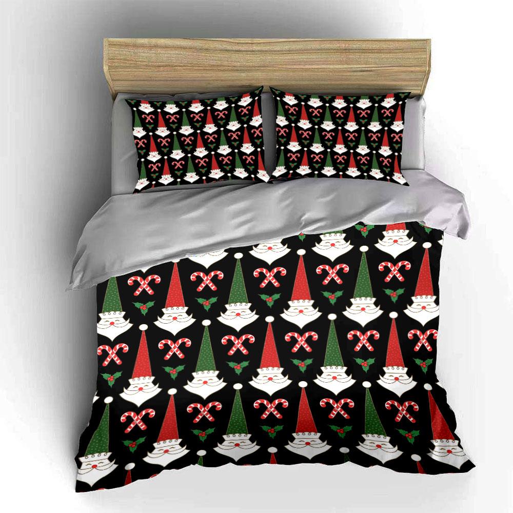Santa Gnomes & Candy Canes Pattern Bedding Duvet Cover Set Duvet Cover Pillowcases (1*Duvet Cover 2*Pillowcases, without duvet insert)