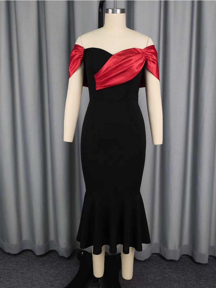 Черное лоскутное вечернее платье на одно плечо из атласа для женщин, элегантное, облегающее, силуэта «русалка», с облегающим бедра подолом миди, для вечеринки, сексуальное формальное платье