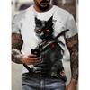 Oriental Style 3D Samurai Cat Print Men's T-shirt Outdoor Street Fashion Men's Short-sleeved Top Summer Everyday Casual T-shirt