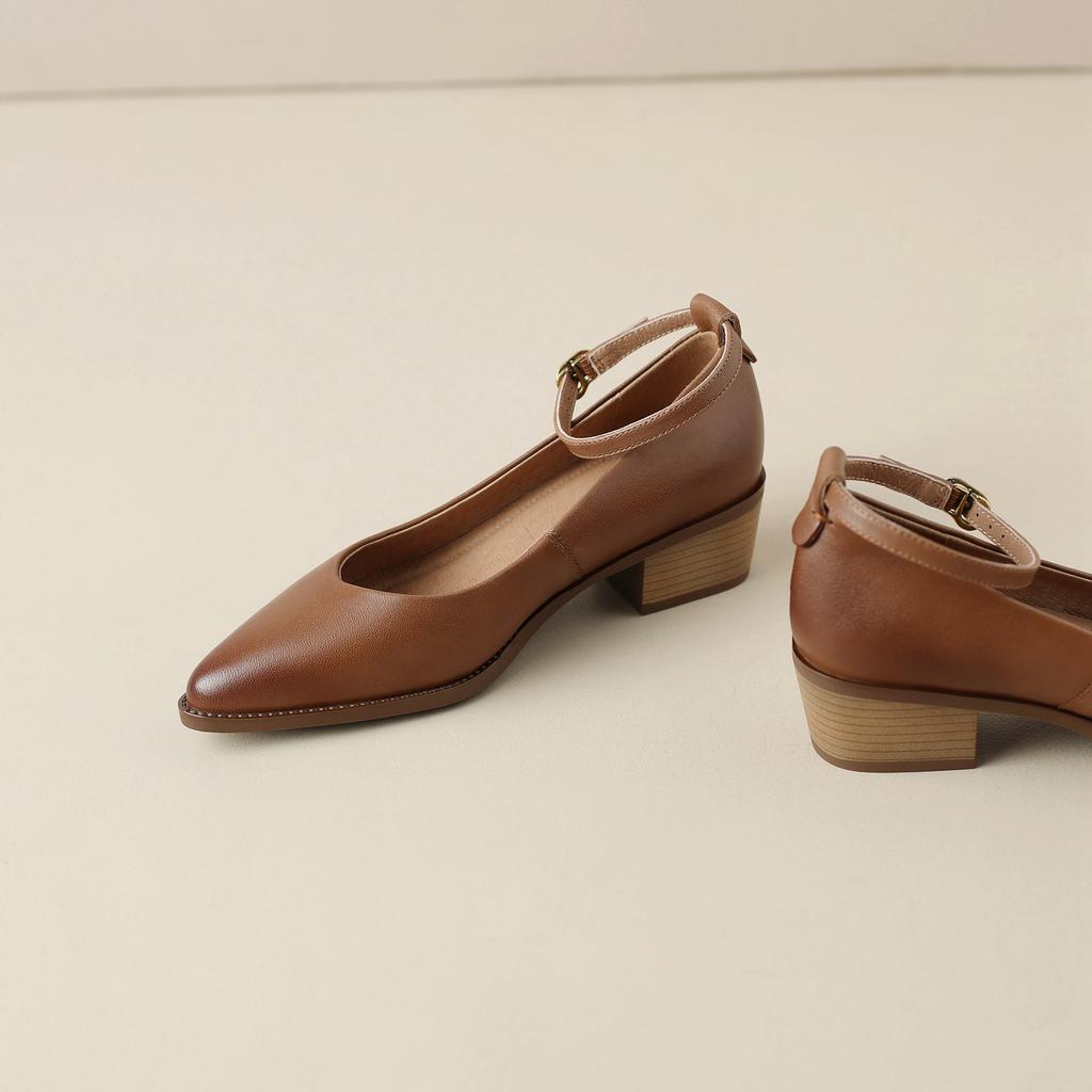 Krazing Pot Летняя обувь на высоком толстом каблуке из овчины с острым носком, женские неглубокие туфли Мэри Джейн с ремешками на щиколотке