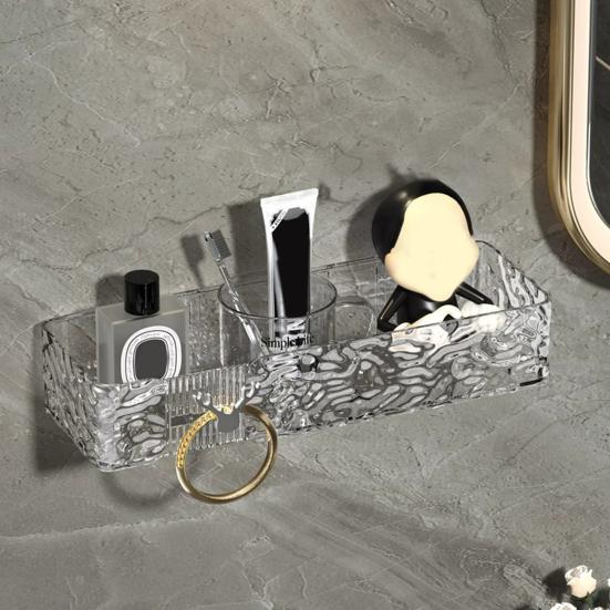 Стеллаж для хранения в ванной, настенная угловая полка, высокая несущая способность, большая вместимость, прозрачный держатель для макияжа, органайзер для душа