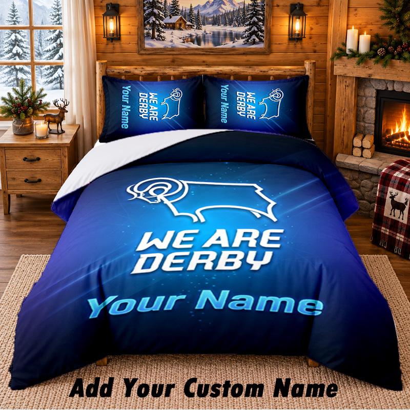 Derby County Pattern Bedding 3Pcs Set Custom Name, Bed Sheet And Pillowcases For Home Bedroom
