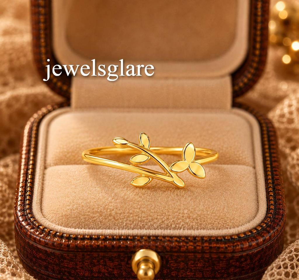 14k Gold Vermeil And Sterling Silver Leaf Ring Dainty Floral Vine, Adjustable Band, Women's Leaf Band