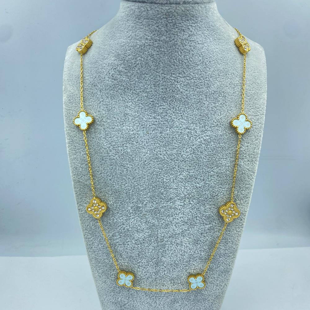 13 мм Титановая сталь 60+5 см 10 цветов Двусторонняя Счастливый Четырехлистный клевер Женское ожерелье