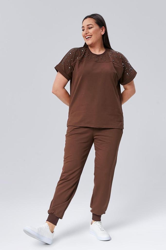 Женский модный спортивный костюм большого размера, летний зеленый спортивный костюм большого размера с камнями и бисером, с короткими рукавами