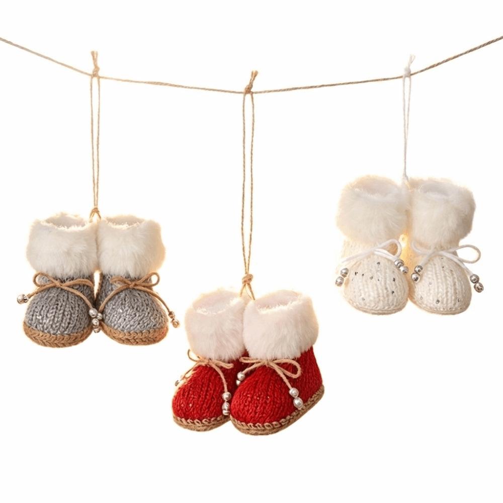 Bow Beads Knitted Christmas Boots Built-in Hanging Loop Boot-Shaped Ornament Box Embellishment