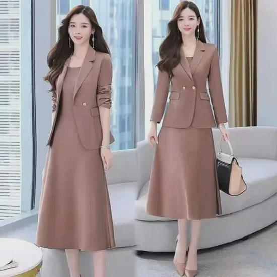 Women's Spring Chic Two-Piece Suit Dress: Mid-Length Suspender Dress with Elegant Style, Available In Plus Sizes
