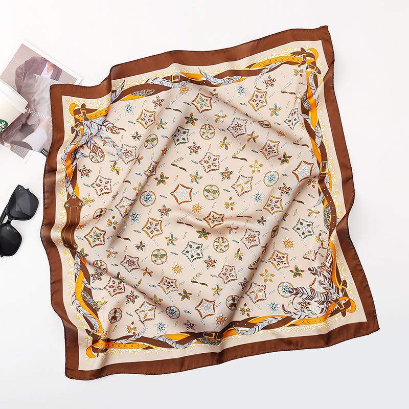 Spring/Summer New Women'S Silk Scarf 70 * 70cm Simulated Silk Twill Square Scarf Fashion Printed Large Square Scarf Professional Scarf