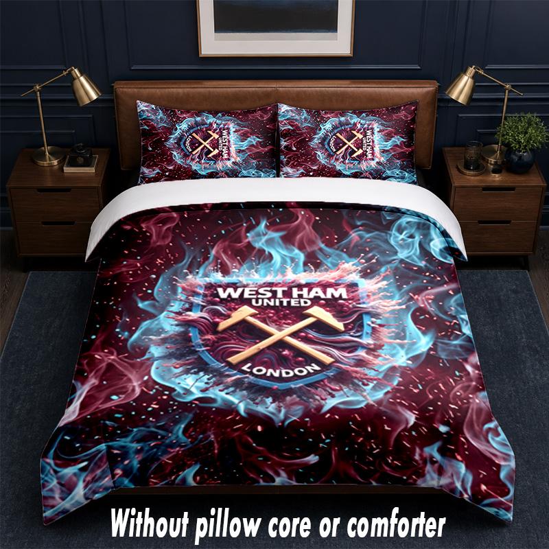 West Ham United Football Design Bed Bedding Set 1 Duvet Cover + 2 Pillowcases Soft Breathable Household Bed Linens