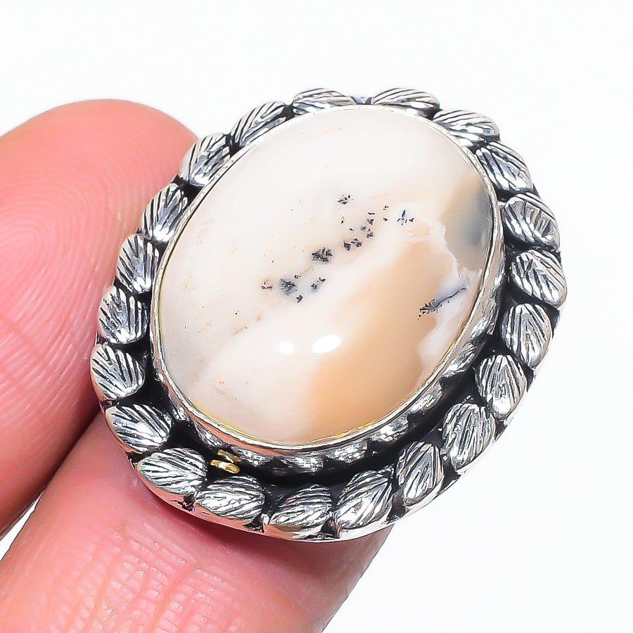 Дендритовый Опал Ручной Работы Ювелирное Изделие из Серебра 925 пробы Кольцо Размер 6 e5o96