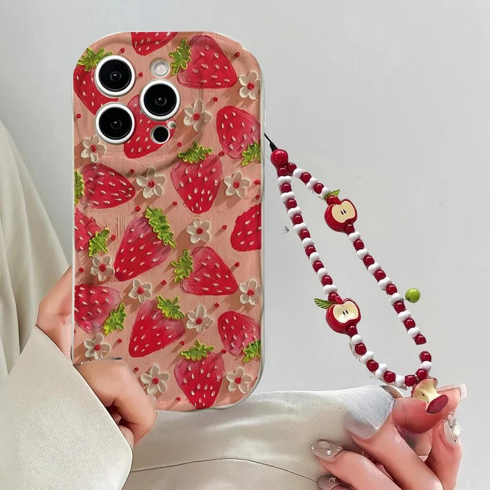 Чехол для RENO 14 15 PRO 15F 14F13F 12F 11f 11 10 12 13 OPPO A6X A2 A3 A5 A6 Pro A3X A18 A17 Милый Клубничный Фруктовый Чехол с Цепочкой
