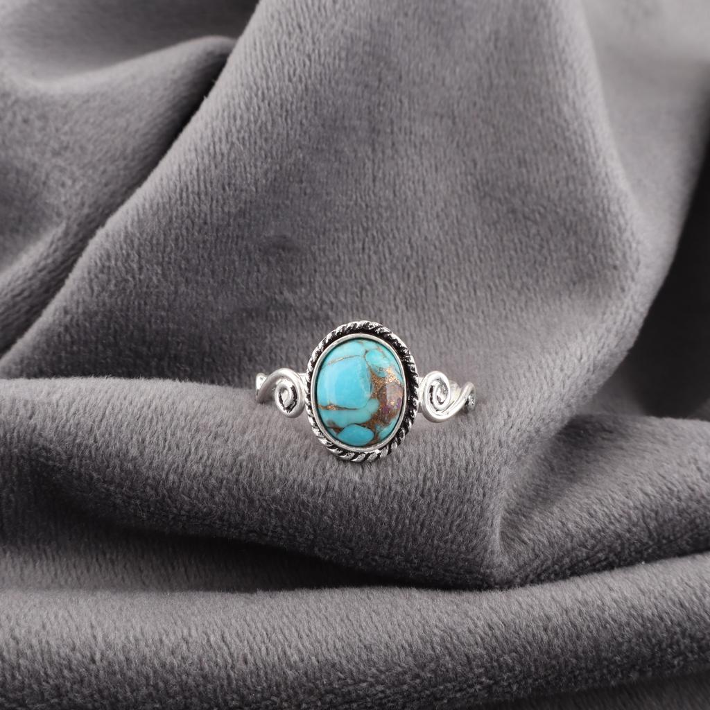 Кольцо из голубой медной бирюзы ручной работы, кольцо из стерлингового серебра 925 пробы, целебное украшение, подарок для нее