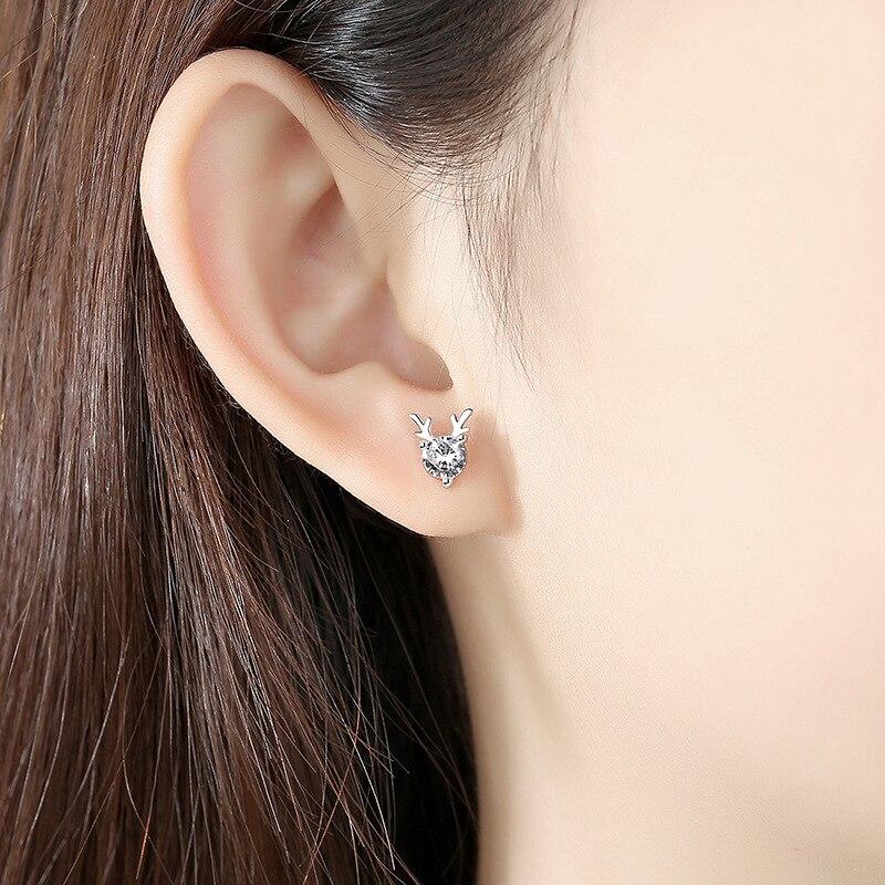 One Deer Has You S925 Sterling Silver Simple Earrings with Diamonds, Small Fresh Deer Earrings Female