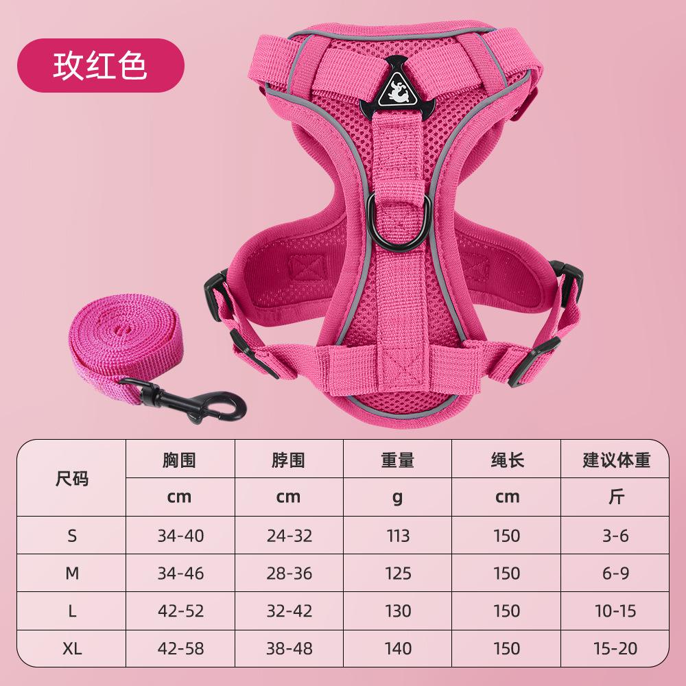 2Pcs Breathable Reflective Dog Harness & Leash Set, Vest-Style Pet Chest Strap for Cats Small Dogs B010