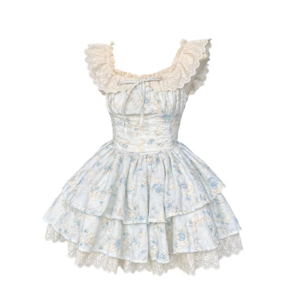 Летнее французское нежное платье-сарафан с милым и уникальным красивым цветочным принтом, пышной юбкой на талии, суперкрасивое французское