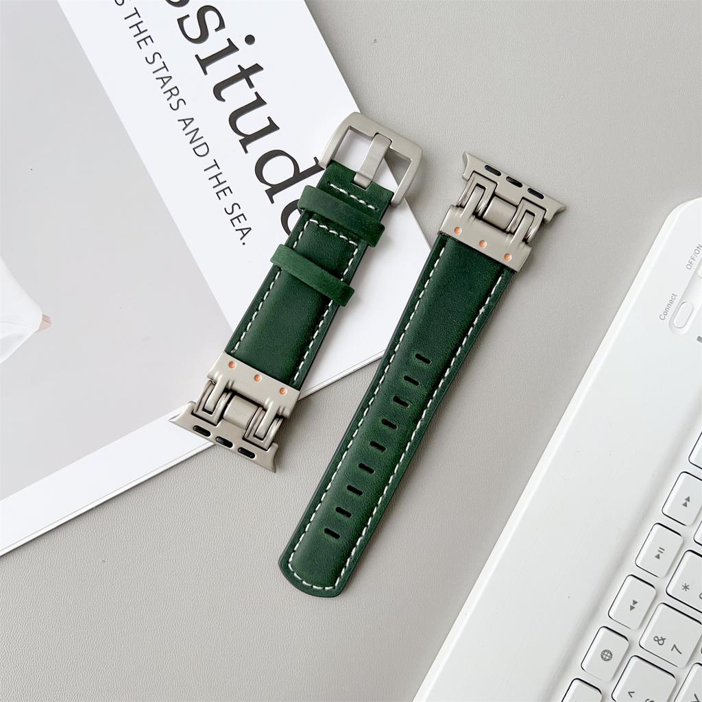 Leather Watch Band For Apple Watch Series 10 9 8 7 SE 6 5 4 3 2 1 42mm 41mm 40mm 38mm Crazy Horse Texture Wrist Strap