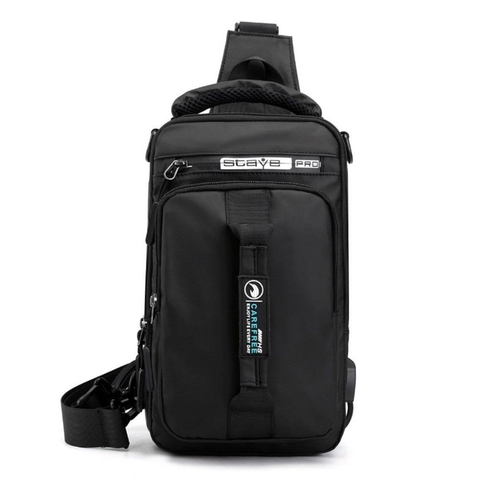 USB Charging Sports Shoulder Bag Nylon Crossbody Bag Portable Men Chest Bag Running