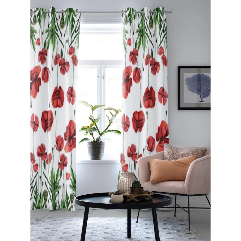 Современные оконные шторы с акварельным узором и дикими красными маками, роскошные модные шторы для гостиной, спальни, кухни, шторы