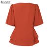 ZANZEA Elegant Ladies V-Neck Short Sleeve Ruffled Hem Blouse