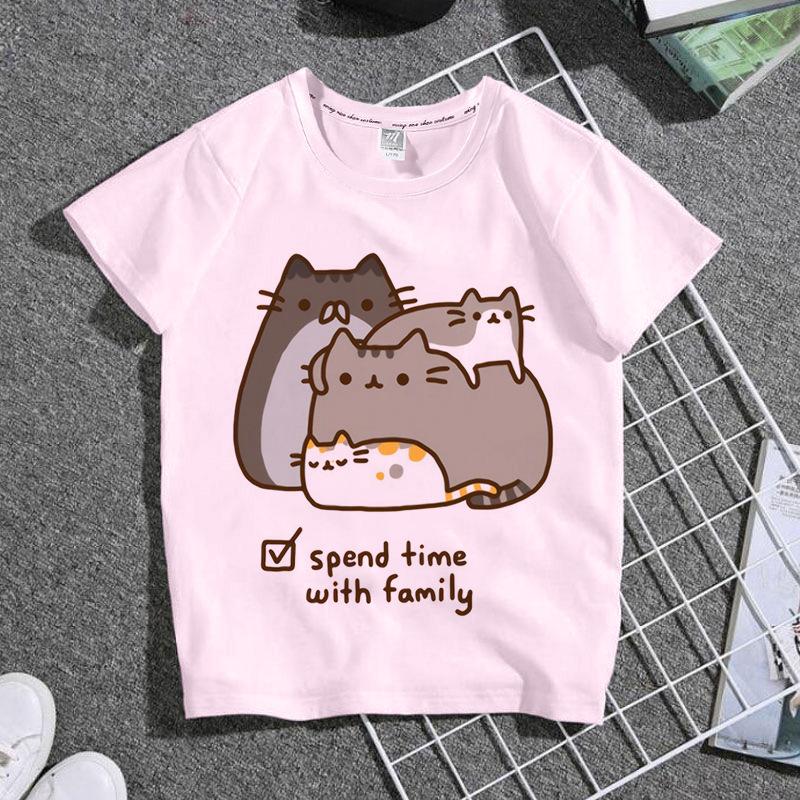 Pusheen Sweet on You Паттерн Сладкий Милый Футболка из Чистого Хлопка 2026 Лето Унисекс Одежда Подарок Девушке Стиль Y2k Уличная Одежда