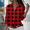 Mixed Color Grid Print Women Blouse Spring Autumn Femme Office Lady Button Up Turn Down Collar Shirts