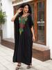 EDOLYNSA Colorful Embroidered Black Women Robe Kaftan Bohemian Long Dress Relaxed Vacation House Dress Swimsuit Cover-up Q1660