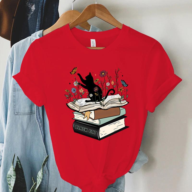 Футболка с принтом «Кошка с книгой» Футболка унисекс с цветочным принтом и принтом «Полевые цветы» Футболка с короткими рукавами для летних любителей книг Литература FeУнисекс Топы Топы унисекс