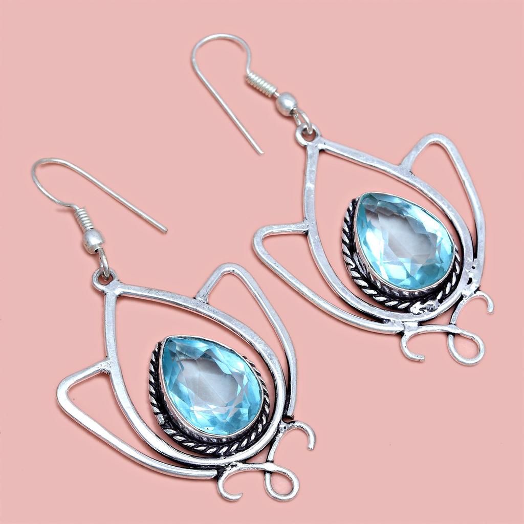 Топаз Голубой Подвеска Sky Серьги Комплект Стерлинговых Ювелирных Изделий Кольцо Серьги