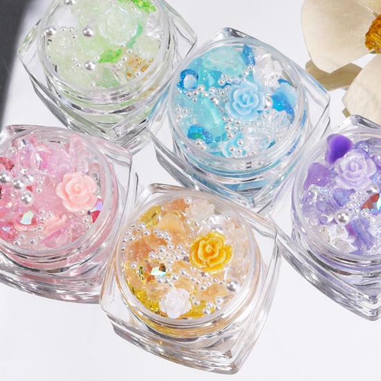 Yousheng 1 Box Faux Pearls Bowknot Shape Colorful Resin Nail Drill Decors Girls Heart Rose Flower Bear Shape Nail Accessories