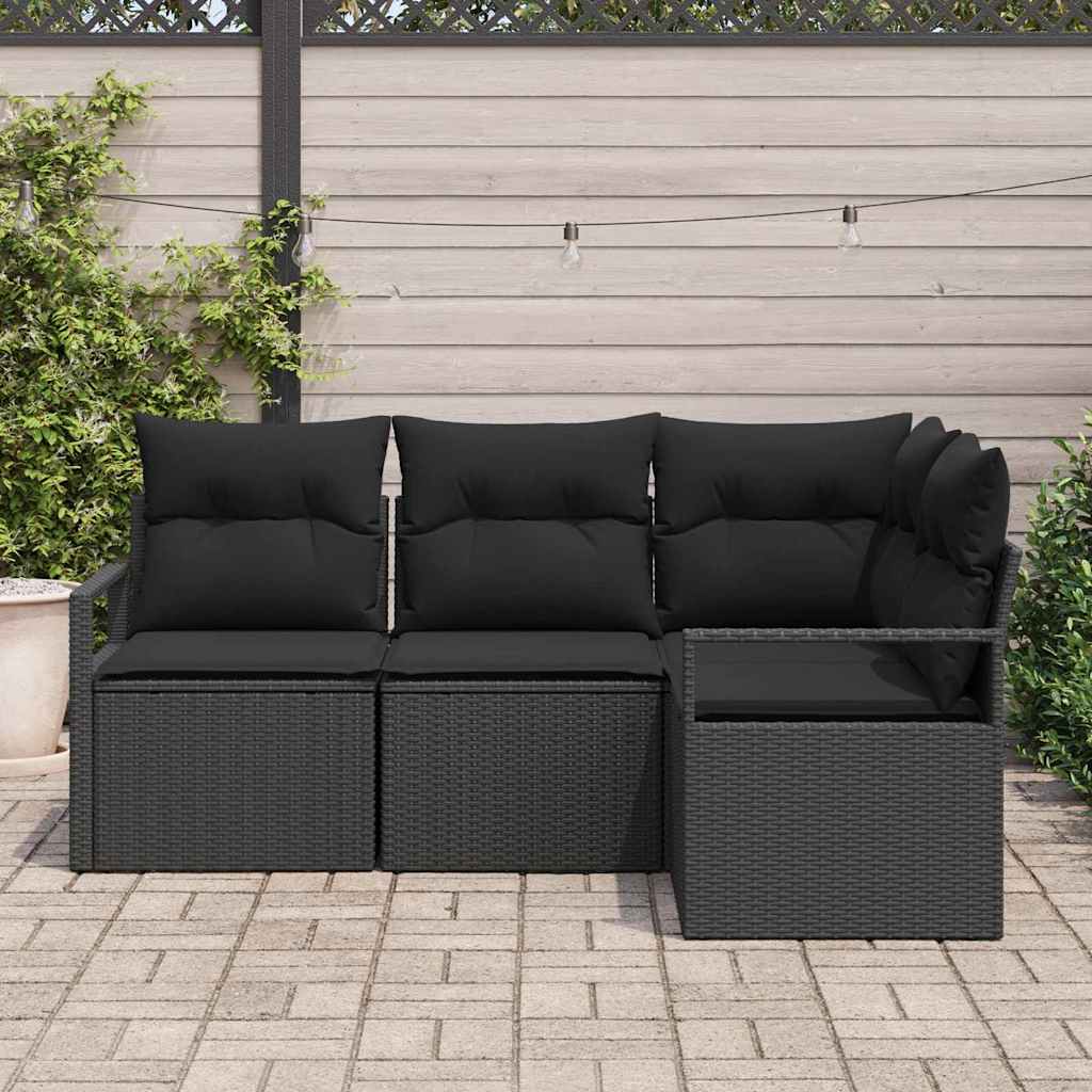 4 Piece Sofa Set Black Poly Rattan