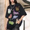 Cartoon Animal Print Women Distressed T-Shirt Oversized Vintage Distressed Short Sleeve Unisex Wash Cute Top