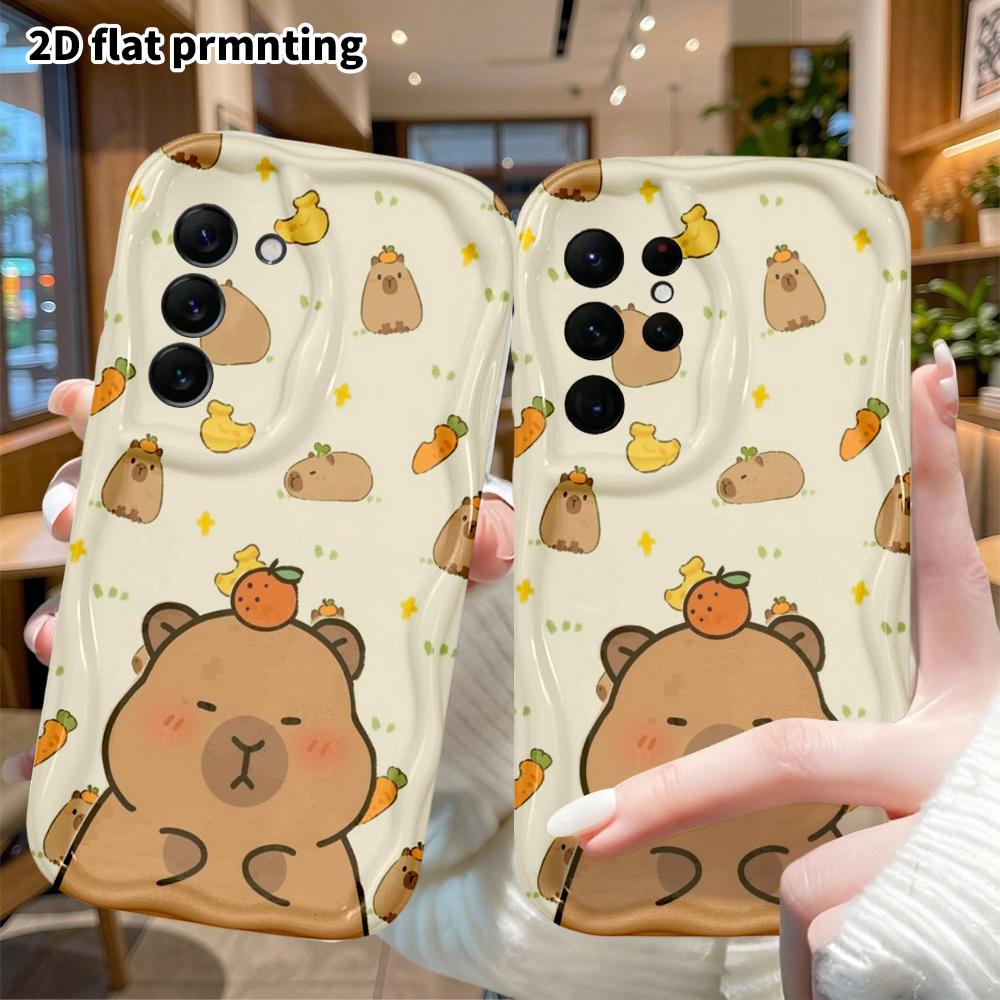 Phone Case: 2D flat Samsung Galaxy A34 A35 M05 M06 S20 S22 S21 FE Plus 5G protective case, closed-eye smiling capybara, perfect Christmas and Hallowee
