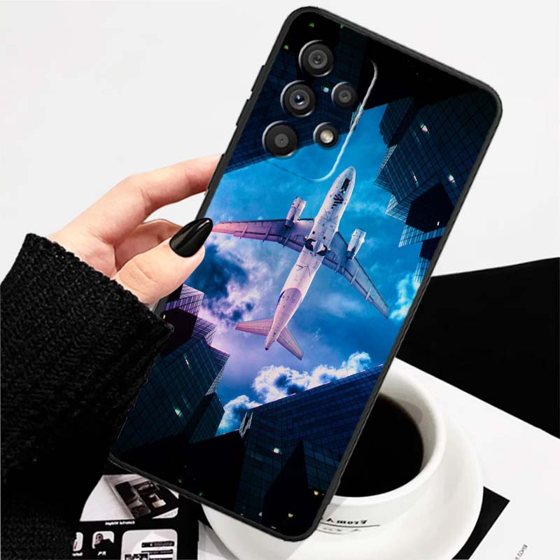 Модный узор с самолетами Для Samsung A73 A72 A71 A55 A54 A53 A52 A51 A13 A22 A16 A15 A12 A14 A26 A07 5G Черный чехол для телефона