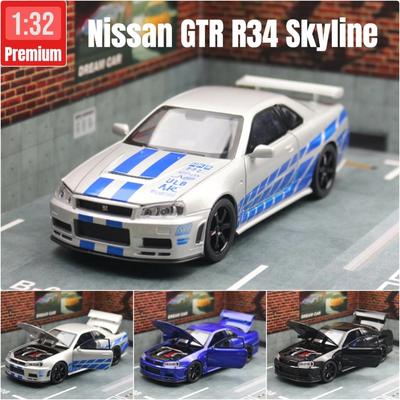 1/32 Nissan Skyline GTR R34 JDM Модель игрушечной машины Литой автомобиль Миниатюра Звук и свет Инерционный Коллекция Подарок Дети Мальчик