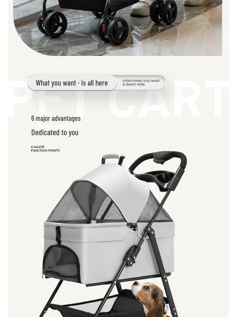 Lightweight Foldable Pet Stroller for Small & Medium Dogs and Cats - Detachable for Outdoor Walks