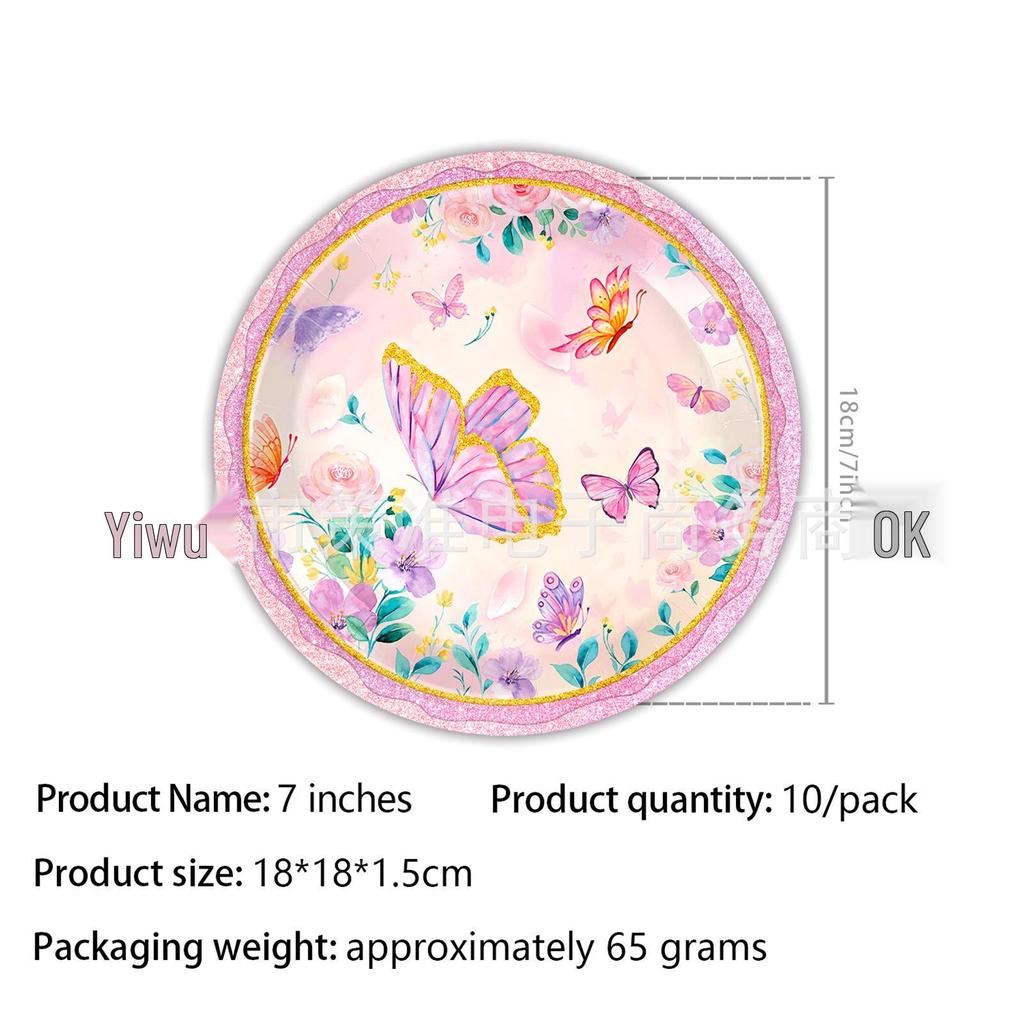 Pink Butterfly Birthday Party Tableware Set – Plates, Napkins, Tablecloth & Decorations