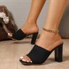 High Heeled Slippers Summer New Square Toe Open Toe Mesh Breathable Non-Slip Wear-Resistant Block Heel Sandals