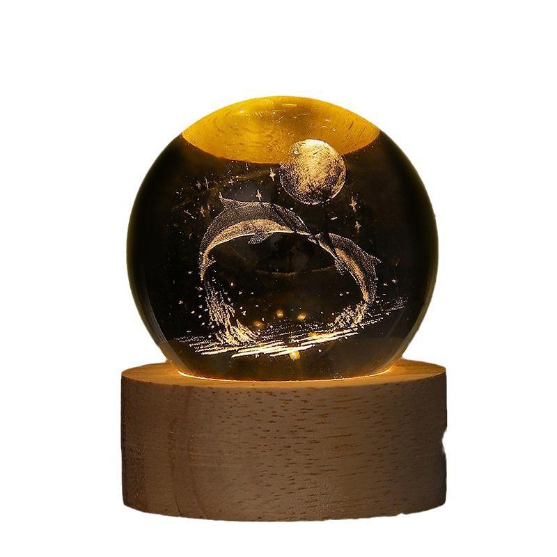Внутренне выгравированный светящийся хрустальный шар ночник: Теплое настольное украшение с множеством узоров