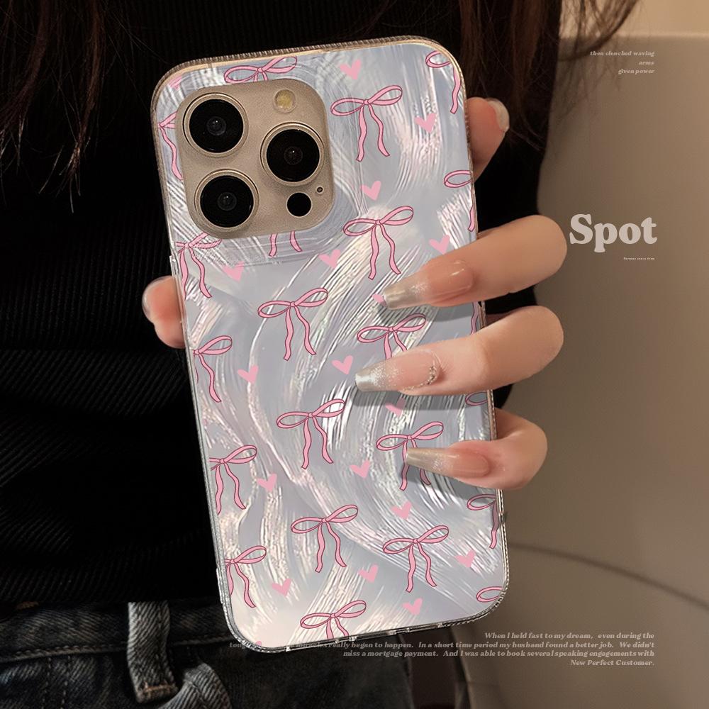 Чехол для телефона в девичьем стиле с бантом и надписью Love для iPhone 17 Pro 15 16 14 13 12 11 Pro Max 17e 16e 8 7 Plus XR XS X Серебристый Мягкий Ударопрочный Чехол