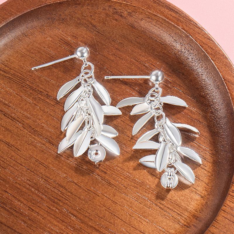BF CLUB 925 Sterling Silver Earrings For Women Trendy Simple Leaf Tassel Earring Jewelry Prevent Allergy Party Accessories