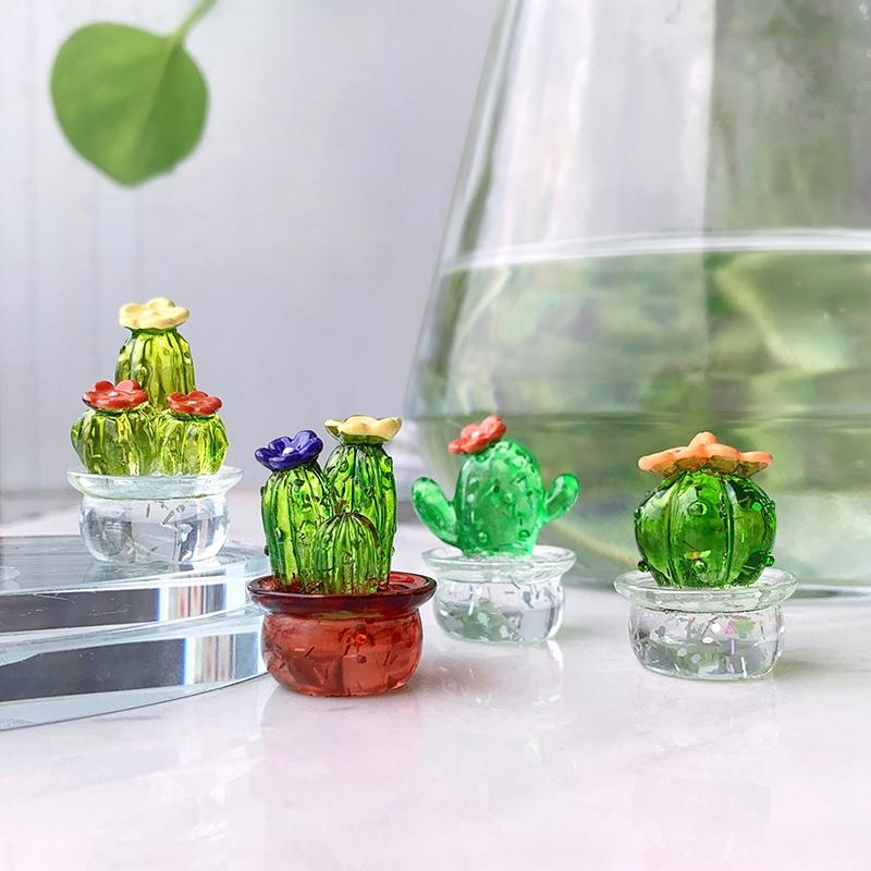 Mini Cactus Figurines Ornaments Cactus Bonsai Decor Sculptures and Figurines Desktop Ornament  Car Home Decoration AVE