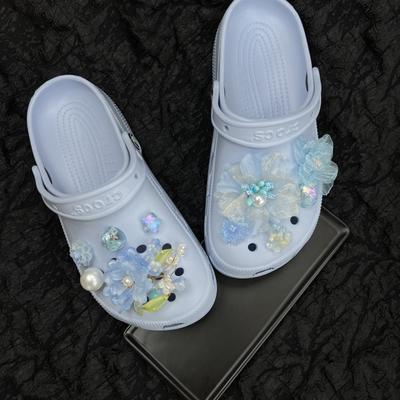 Аксессуар для обуви Cave DIY, Синяя серия, Мечтательная легкая марля, Цветок-жемчужина, Съемная пряжка для обуви, Цветок для обуви, Аксессуар для обуви