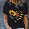 Fashion Women Love Sunflowers&Butterflies Print T Shirt Funny Casual O-neck Short Sleeves T-shirt Summer Female Tee Shirt