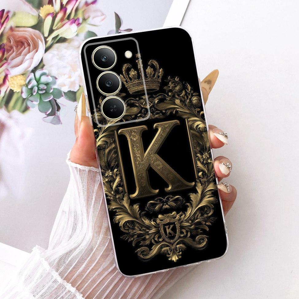 Чехол для Realme 14x 5G Индия Чехол RMX3940 Прозрачный Роскошная Корона Буквы А-Я 2D Плоский Узор Мягкий Чехол для Телефона