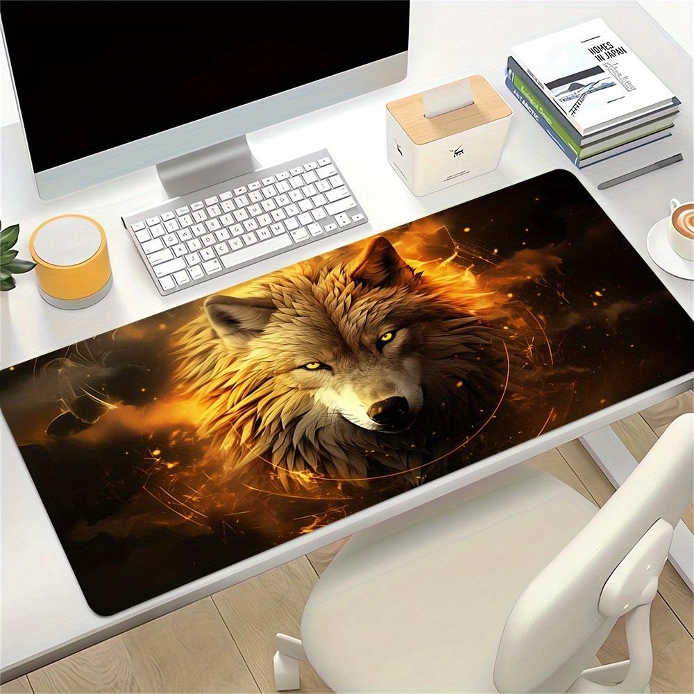1pc Large Gaming Mouse Pad, UV Reactive Non-Slip Desk Mat, Washable PolyesterWolf, Fire, IntensityComputer Pad with Vibrant Game Machine Pri